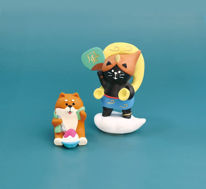 Decor Corporation concombre Wind God and Thunder God Cat Folding Screen Set Size: Approx. W21.5 D7 H8 ZCB-51421