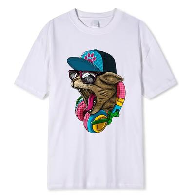 Roaring Cat Fun Animal Print Y2k Hip Hop Street T-Shirt Men Women Loose Cotton Short Sleeves Soft Breathable Tee Clothing Couple