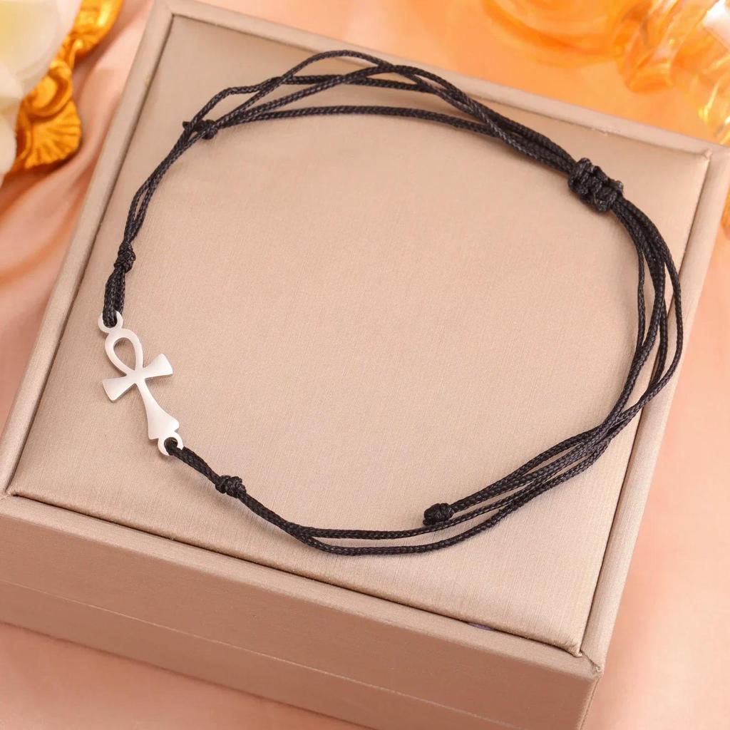 Vintage Pendant Charm Bracelet Amulet Talisman Ankh Cross Women Stainless Steel Egypt Egyptian Key Life Religious Jewelry Gift