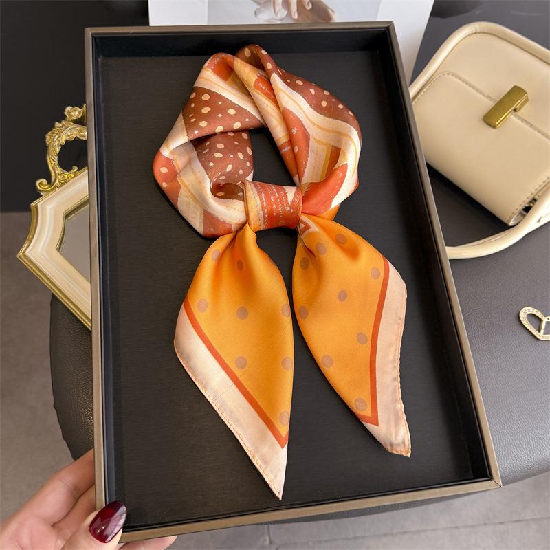 

2026 New Print Design Shawl Square Scarf for Women Soft Satin Wraps Neckerchief Female Hair Bands Ribbon Headband Bandana 70x70CM
