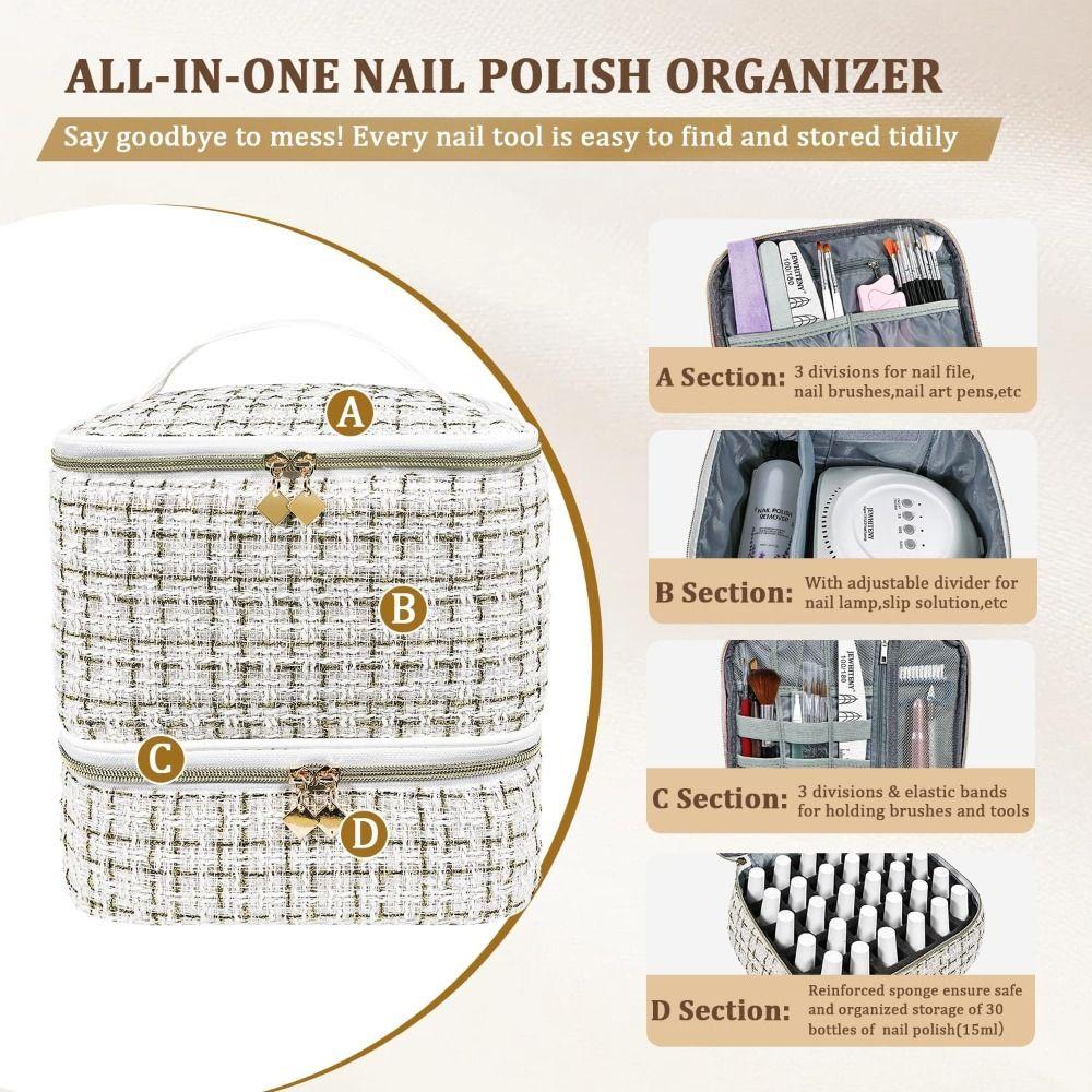 Adjustable Dividers Nail Polish Storage Bag Double-Layer Nail Kit Bag  Nail Stuff