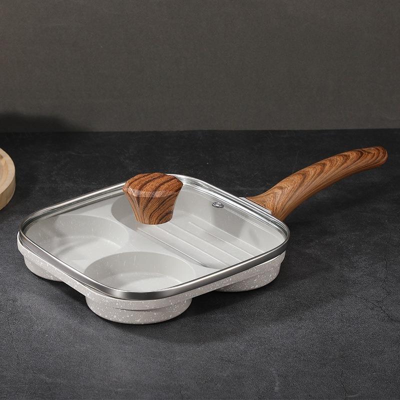 1Pc 3-in-1 Breakfast Pan, Fried Egg, Burger, Non-stick Pan, Pan, Household Four-hole Steak Frying Pan, Four-hole Breakfast Pan