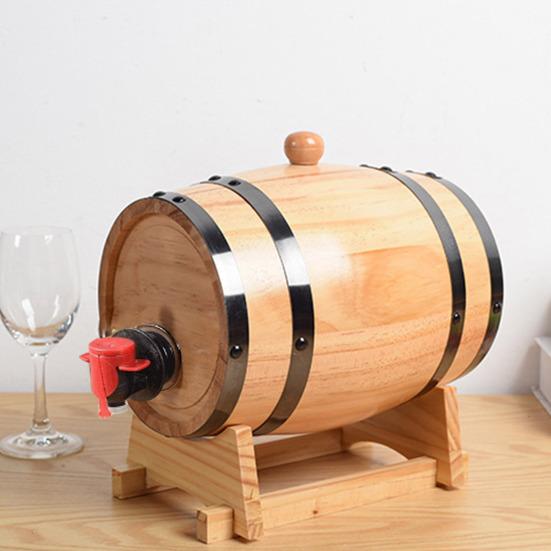 1/1.5/3L Oak Wine Barrel with Stand Tap Vintage Whiskey Aging Barrel Dispenser Wooden Barrel Home Bar Decor