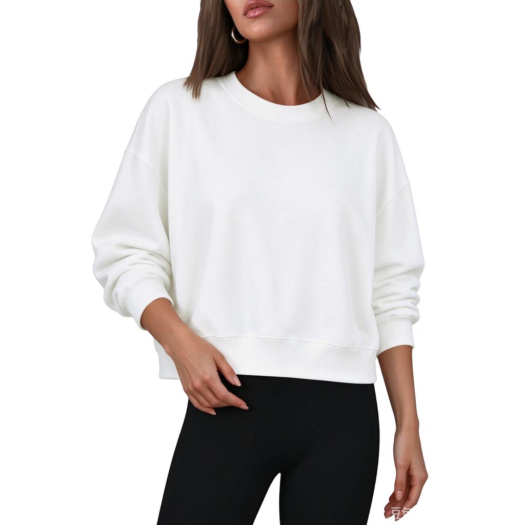 Women's Casual Color Cropped Crewneck Pullover Sweatshirt for Everyday Outfits