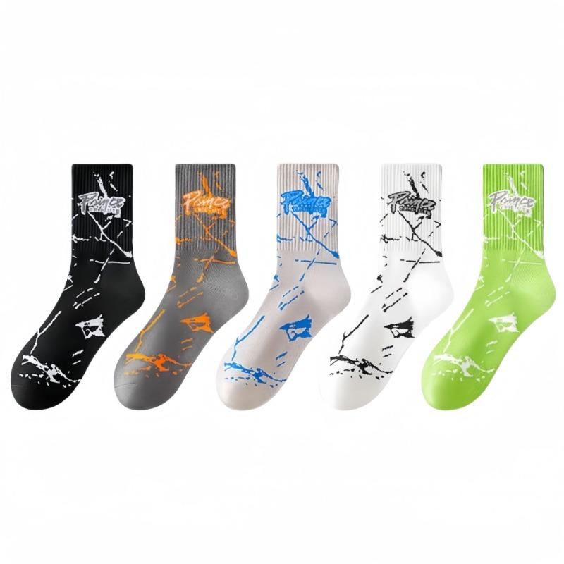 5 Pairs of Men's Spring and Autumn Pure Cotton Tube Deodorizing New Youth Sports Basketball Socks