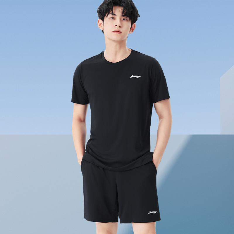 Li Ning Round Neck Logo Cool Feeling Ice Silk Quick Dry Casual Sports Suit Unisex Sportswear YATU125-26