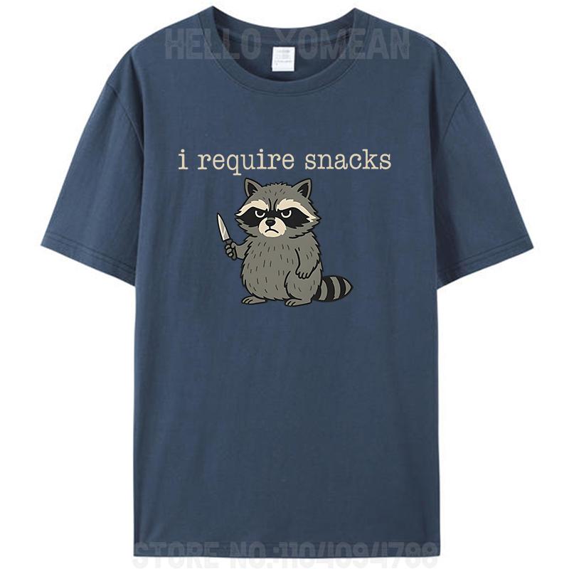 Funny Humor I Require Snacks Raccoon With Knife Meme Women Men's Cotton T-Shirt Tee Shirts Tops