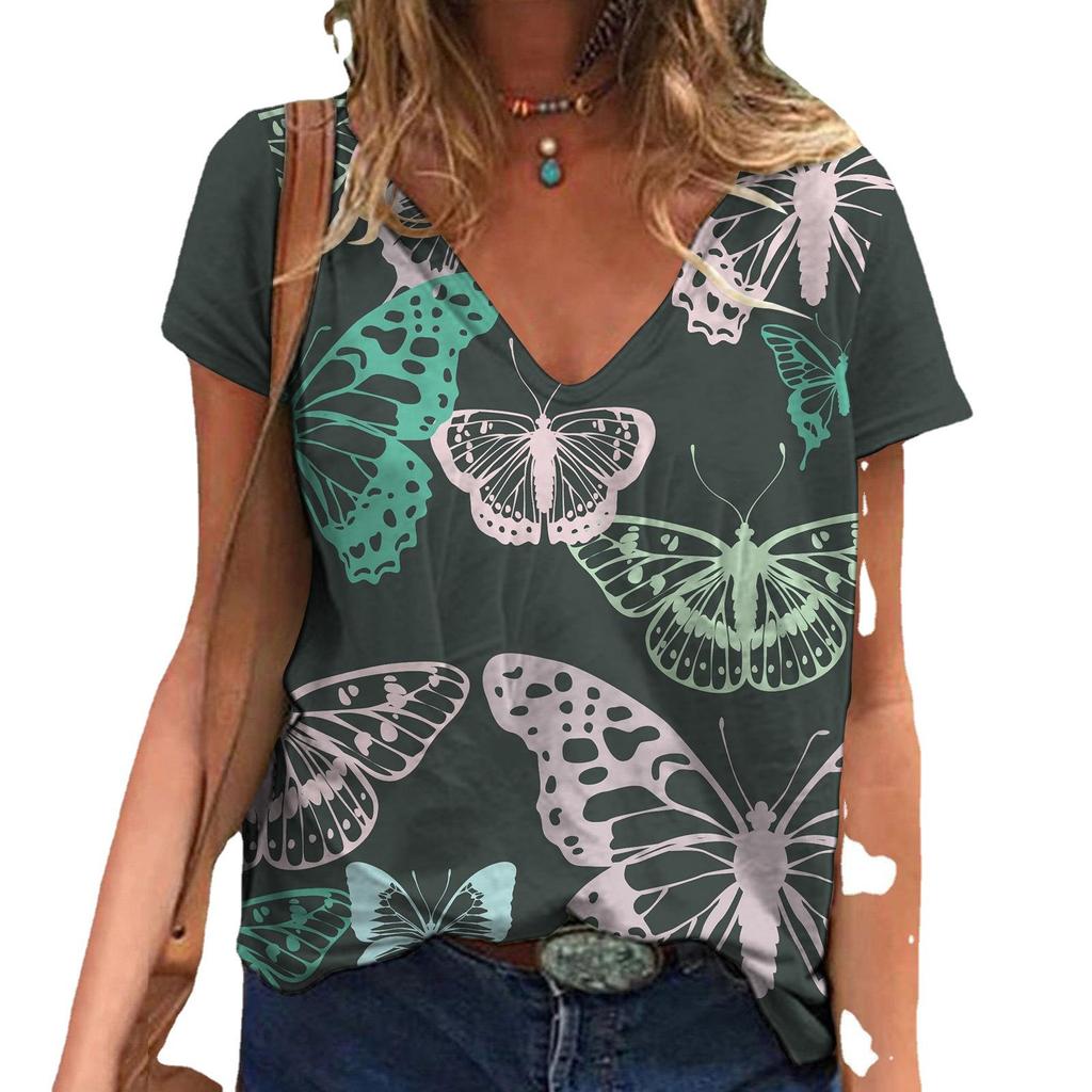 Sommer Damen Schmetterling Kurzarm T-Shirt 3D Gedrucktes T-Shirt Mode All Match Damen Tops