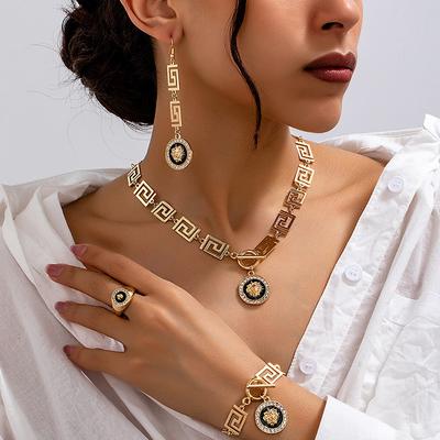 Leeuwenkop Hanger Ketting Oorbellen Set voor Vrouwen Eenvoudig Mode Armband Ring Sieraden Accessoires Hete Verkoop Feestcadeau
