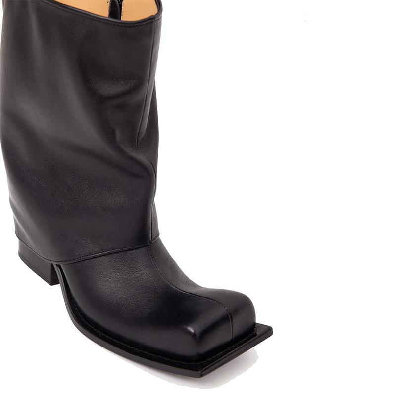 Fashion Brand Fashion Show Silver Black Women Short Boots 2025 Autumn Winter New Square Headed Thick Heels Lady Ankle Boots Size 34-44