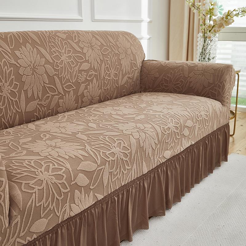 1 Stück Dehnbarer Sofabezug Jacquardmuster Sofabezüge mit Rock Einfarbige Staubdichte Rutschfeste Sofaschutzhülle für das Wohnzimmer