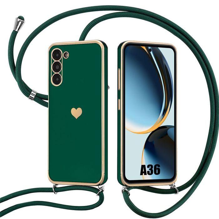Coque pour Samsung Galaxy A36 5G - Protection Silicone Anti-Rayures avec Cordon Vert Nuit