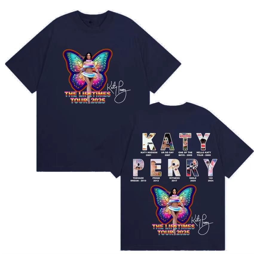 Speváčka Katy Perry The Lifetimes Tour 2025 Merch T Shirt Men Women Casual Oversized T-shirts Módne vysoko kvalitné bavlnené tričká