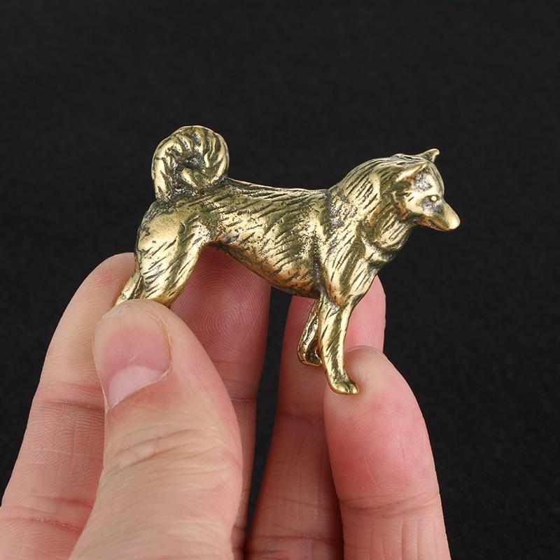 1Pc Retro Brass Tea Pet Animal Dog Statue Cute Puppy Miniature Figurine Home Office Desk Decor Gift