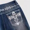 Modische Damen Schlaghosen Gesticktes Gesäßtaschendesign Mit Diamanten Akzentuiert Ganzjahresstil Mittlere Taille Lange Hosen