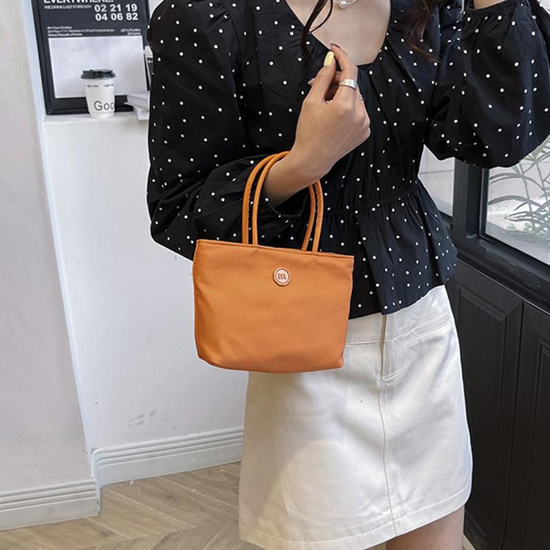 Simple Women Nylon Small Top Handle Shoulder Bag Versatile Solid Color Casual Bucket Shopper Handbag