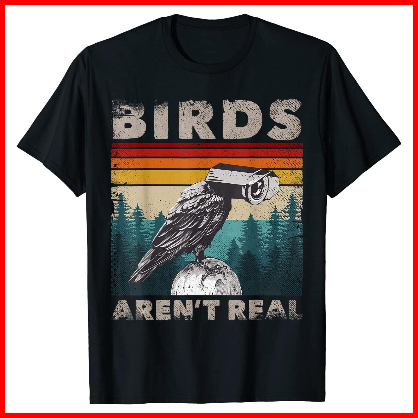 Bird Aren t Real Tee Shirt Birds Spies Retro Black Cotton T-Shirt S-5XL XL