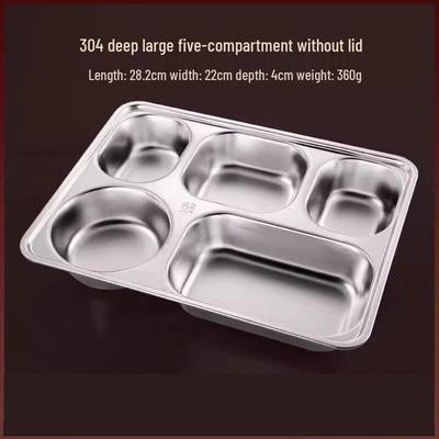 AVADEN 304 Stainless Steel 5-Compartment Divided Meal Tray Set