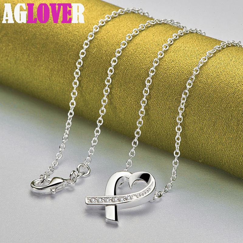 925 Sterling Silver Heart AAA Zircon Pendant Necklace Jewelry