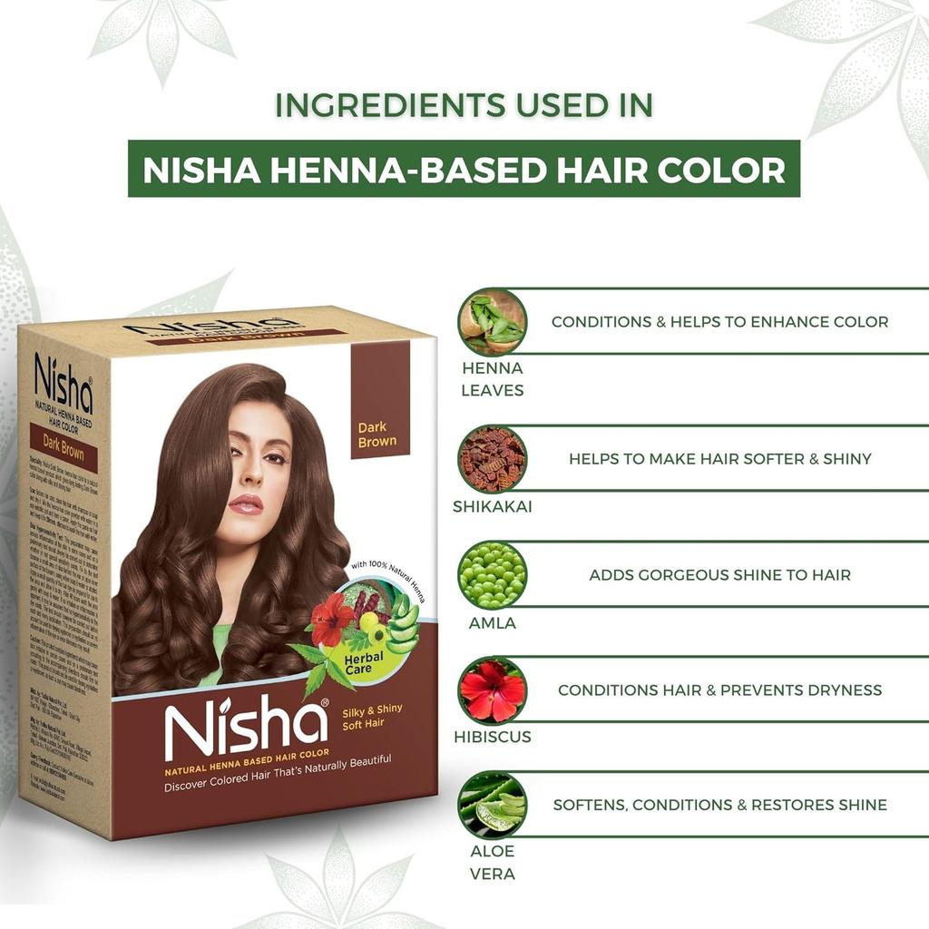 Nisha Natural Henna Powder Hair Colour Dark Brown Semi-Permanent Herbal Dye For Silky Shiny Hair Men Women 60 g Pack Of 2