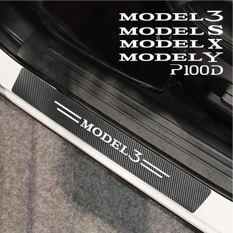 For Tesla Model 3 S X Y Carbon Fibre Car Door Sill Threshold Protective Stickers and Decals Auto Interior Styling Accessories