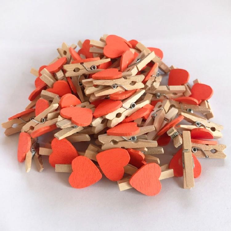 DIY Craft Wooden Clips Natural Wood Clothespins Love Heart 50pcs Colored Heart