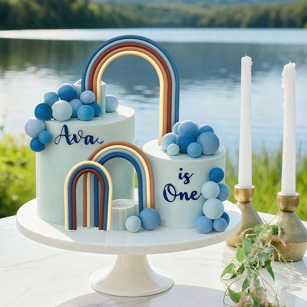 Rainbow Cake Topper Boho Birthday Cake Balls Decorations, Cake Toppers with Rainbow blue Balls for Birthday Party Decorations