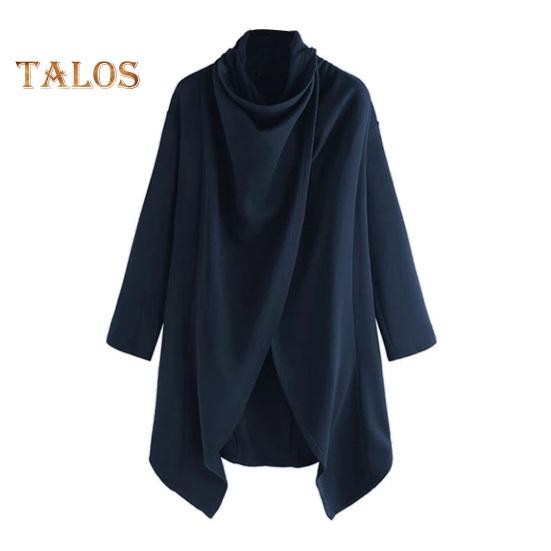 Men Cloak Coat High Collar Long Sleeve Street Style Windbreaker Solid Color Irregular Hem Mid-Length Outwear Punk Style Winter Outerwear