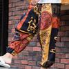 Men Pants Print Loose Vintage Ethnic Style Deep Crotch Dance Elastic Waist Ankle-banded Women Men Bloomers Male Clothing
