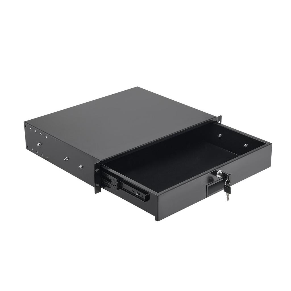 2U Rack Mount Drawer, 22.68 kg Max Load-Bearing, Lockable Server Cabinet Case, Sliding Drawer with Lock and Cable Management Holes, for Network
