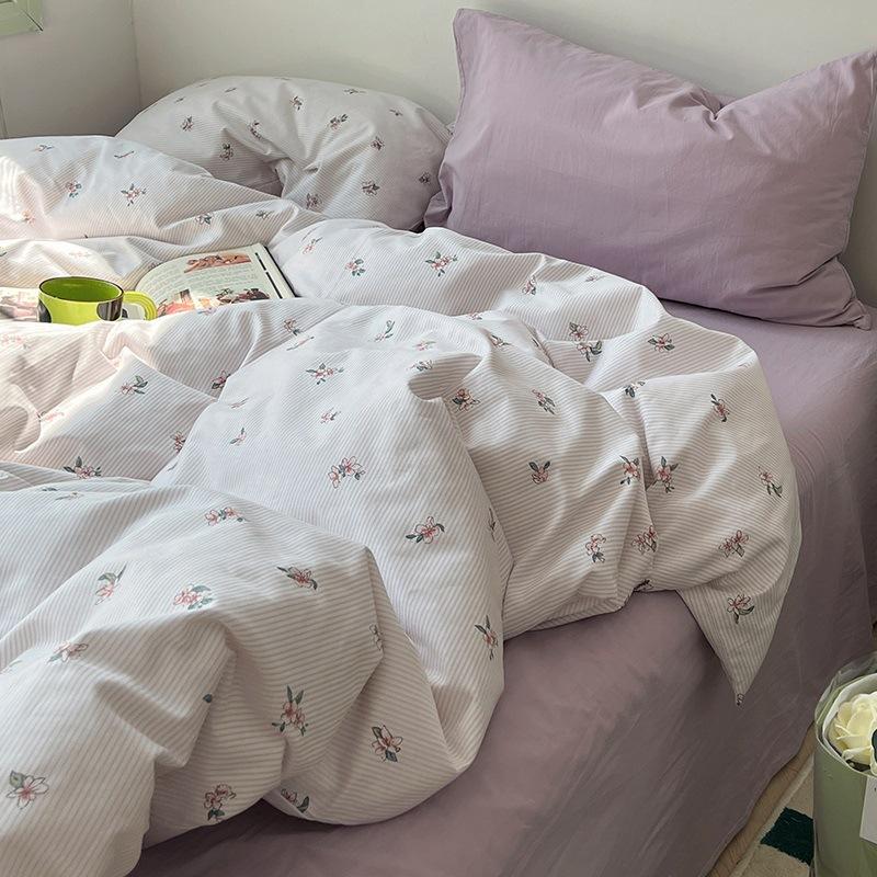 Sada povlečení z čisté bavlny, čtyřdílná sada z čisté bavlny, prostěradlo z čisté bavlny, povlak na přikrývku, sada tří dílů