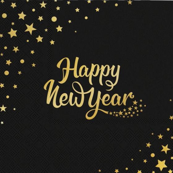 Serwetki Happy New Year Czarne 10 Szt