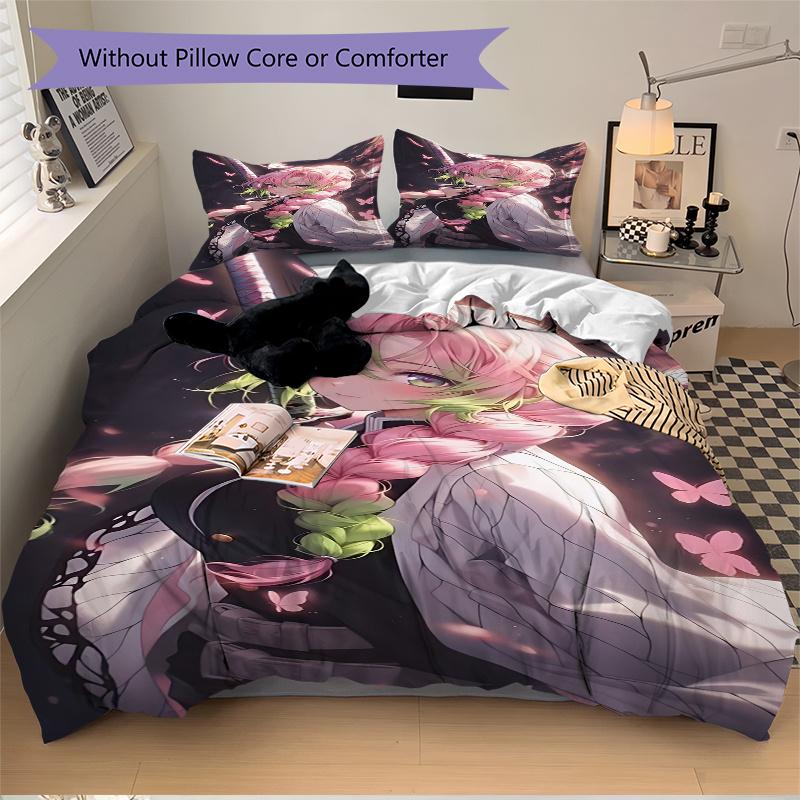 3pcs Demon Slayer Home Decor Bedding Set-Universal Three-Piece Suit for Bedroom, Guest Room, Living Room, Hotel-Perfect Gift for Fans, Trave