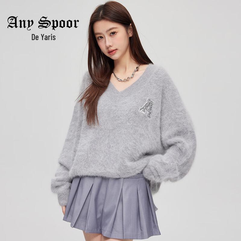 

Women s Deep V-Neck Rabbit Wool Blend Knit Sweater M