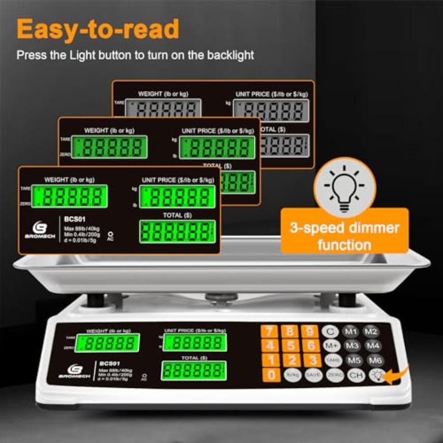 Price Computing Scale 88lb/40kg Commercial Food Scale for Produce Meat with Stainless Steel Large Platform LCD Display and Gree