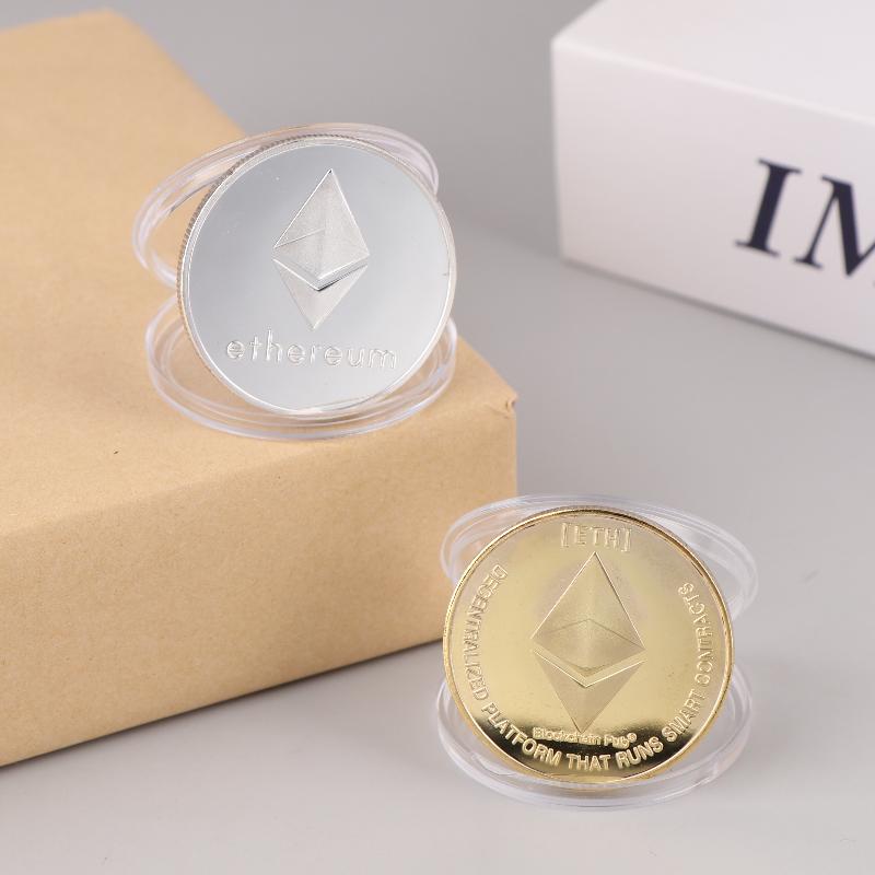 2 ks Ethereum Mince Suvenýr Pamětní Postříbřená Sběratelská Mince Výzvová Mince Eth Fyzická Kryptoměna Krypto Coi