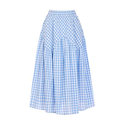 Sally Check Pattern Elastic Long Skirt_I6B-Csk003