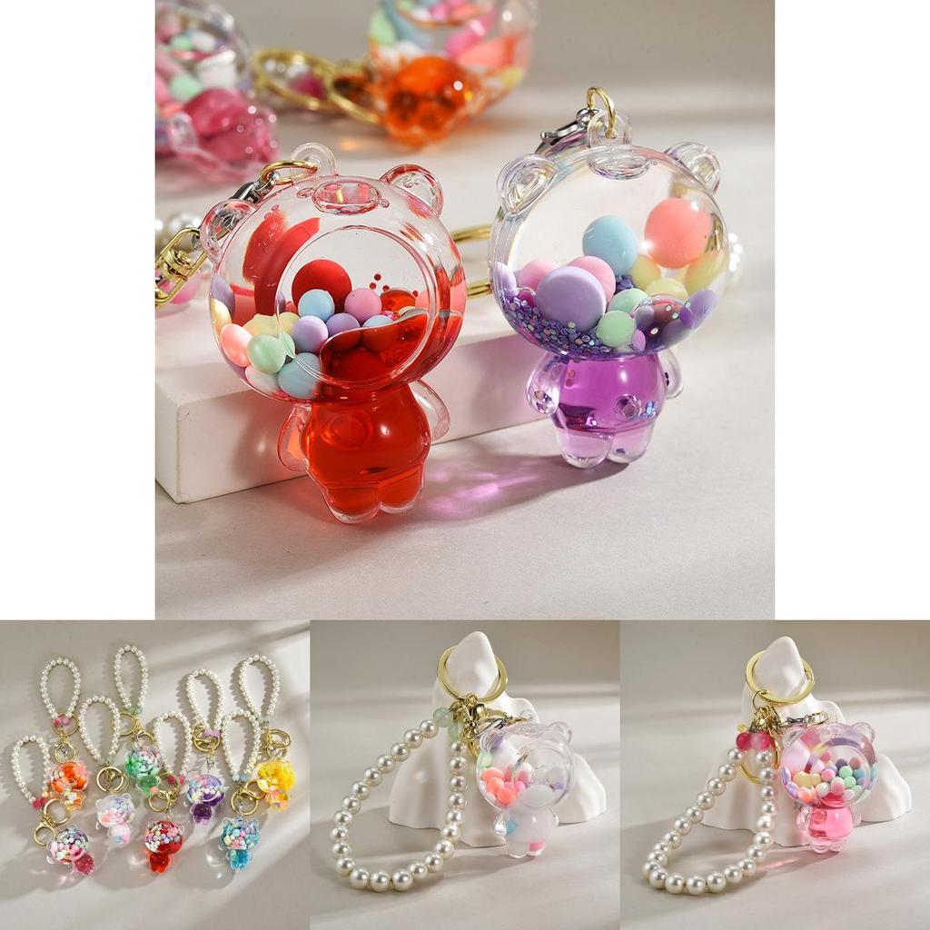 Acrylic Colorful Bead Bear Keyring With Pearl Chain For Children Gift And Celebration
