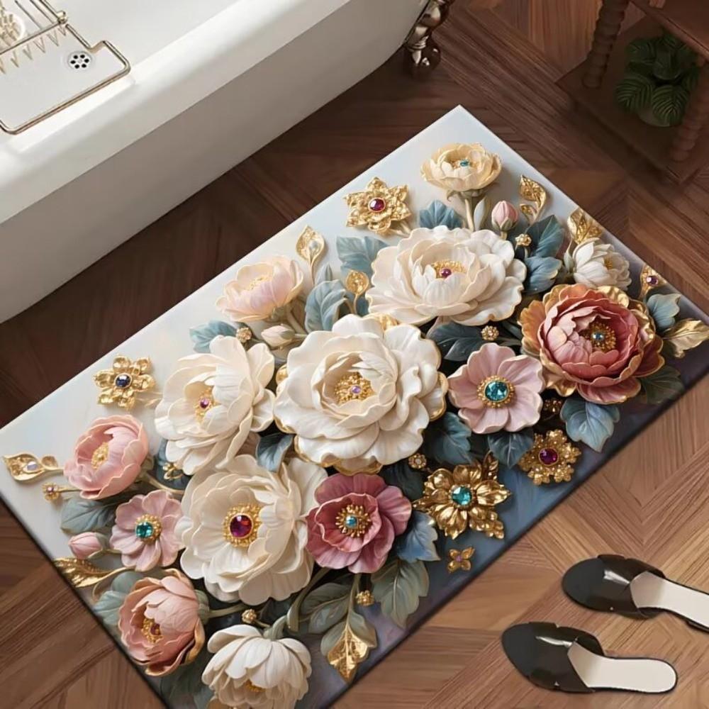 

Diamond Flower Bath Mat Non Slip Super Absorbent Bathroom Shower Mat Thickened French Style Entrance Door Carpet Home Decor