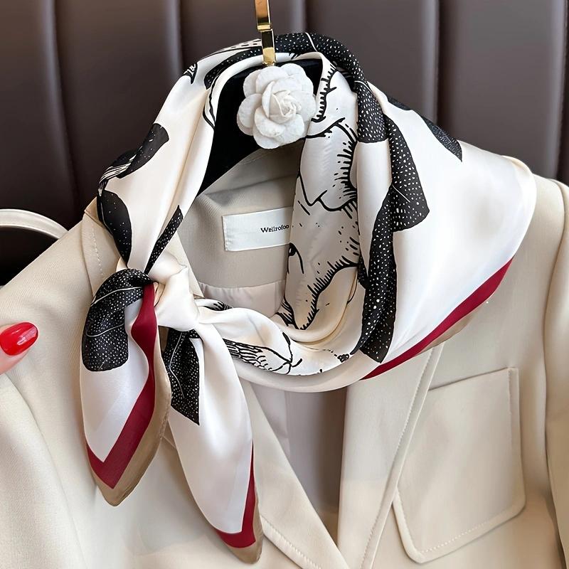 1pcs 70cm Flower and Bird Printed Square Scarf French Imitation Silk Rose Bird Scarf Clothes Bag Decoration Silk Scarves