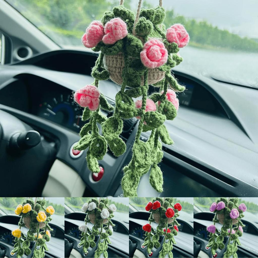 1 szt. Urocza roślina na lusterko wsteczne/do dekoracji pokoju, ręcznie robiony dodatek do zawieszenia na lusterko samochodowe w stylu boho, odpowiedni dla kobiet i dziewcząt, dekoracja wnętrza samochodu