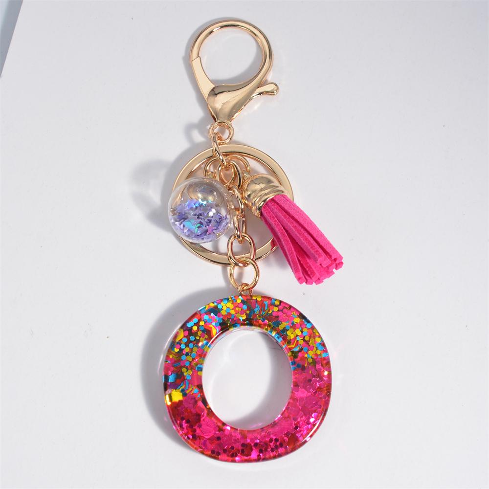 Fashion Tassel Star Ball 26Letters Keychain Colorful Sequins Resin Key Ring for Women Girls Car Handbag Phone Case Pendant Gifts