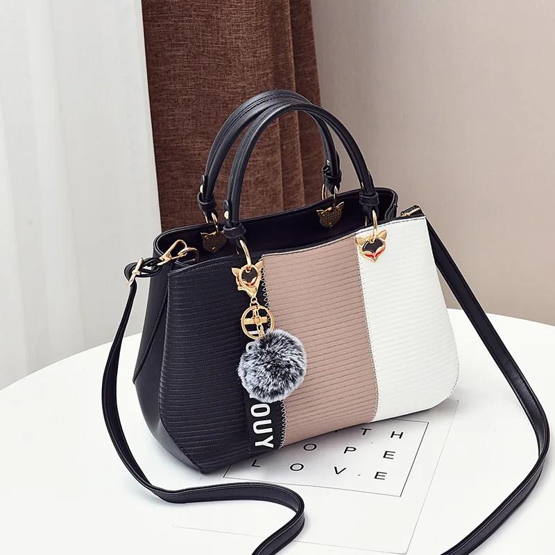 Women's bag New Fashi Hair Ball Pendant Hit Color Ladies Handbag Trend All-match Retro PU Messenger Bag Shoulder Bag Wallet