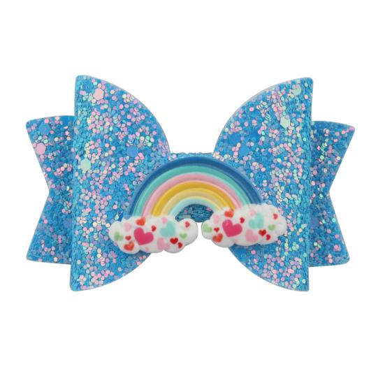 Girl Hairpin Three-Dimensional Bow Shape Rainbow Gradient Color Glitter Hair Clip Side Bangs Party Hair Accessory