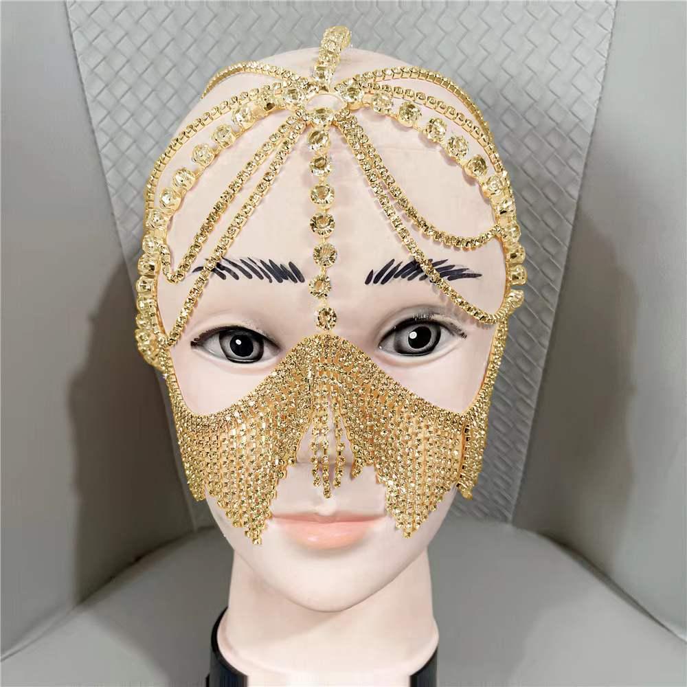 Fashion Charming Rhinestone Tassel Veil Masks for Women Bohe Face Jewelry Chain Masquerade Dance Party Sexy Costume Accessories