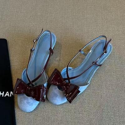 New Women's High Heel Ladies Summer Sandals Beige Patent Leather Office Work Stiletto Footwear Luxury Bow Party Prom Women Shoes