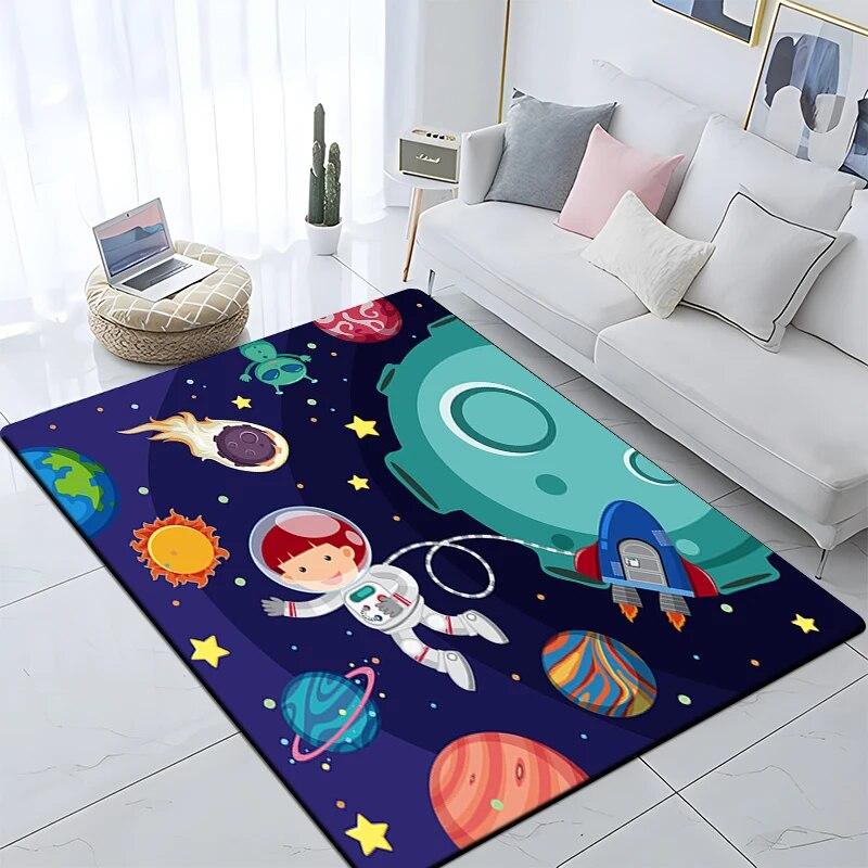 Cartoon Astronaut Children's Room Decorative Carpet Camping Cushion Play Aera Mat  Floor Mat Carpet Game Area Rug Floor Mats