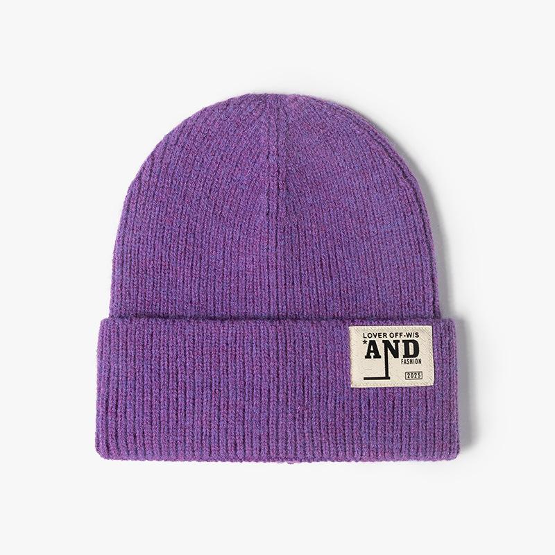 Fashion Knitted Hat Women's Warm Thickened Letter Sticker Autumn and Winter Hat Outdoor Beanless Wool Hat Men