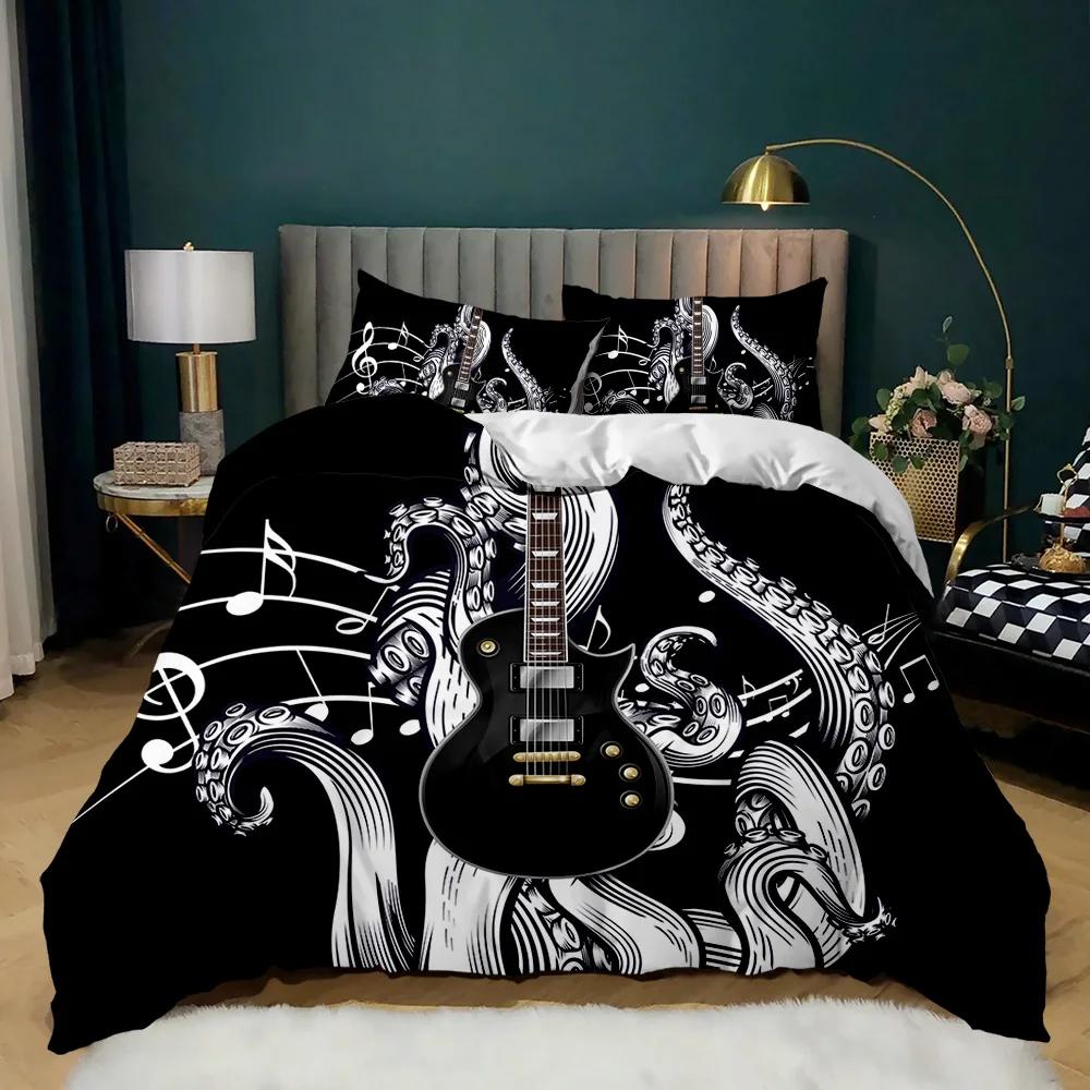 Guitar Duvet Cover Set Electric Guitar In Burning  Musical Creativity Concept Music Double Queen King Size Polyester Qulit Cover