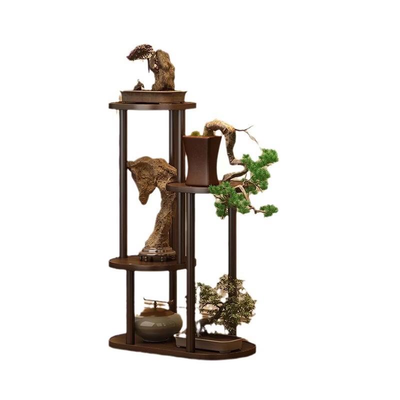 Walnut 4-Tier Bamboo Wood Plant Display Shelf